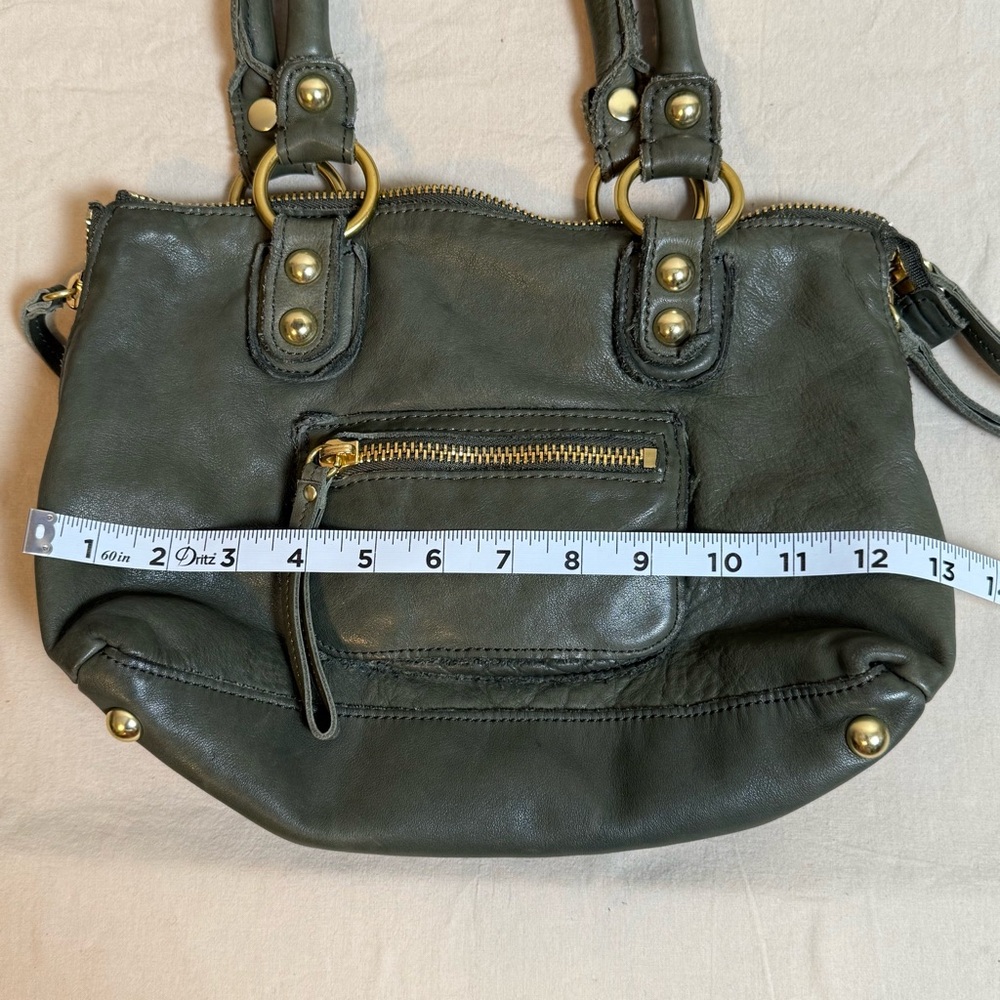 Linea Pelle Khaki Green Leather Double Handle Shoulder Bag - Picture 9 of 10